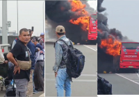 Bis Rombongan Pembakal Kabupaten Banjar Terbakar di Tol Tanjung Priok