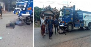 Kecelakaan maut antara motor melawan truk tangki BBM di Gunung Raja, Kabupaten Tanah Laut, Selasa siang. (wartabanjar.com - Ist. Kiriman warga)