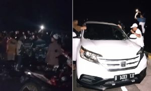 Mobil yang ditumpangi Bripda Nuhafizah dan Brpida Ganang yang disetop warga setelah diteriaki maling. (wartabanjar.com - Istimewa)