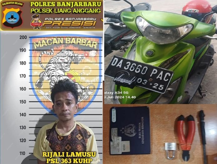 Tersangka RA dan barang bukti yang diamankan Polsek Liang Anggang. (wartabanjar.com - Ist. Humas)