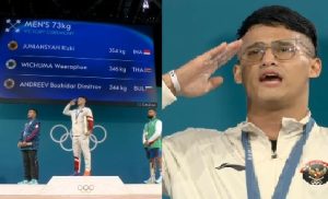 Rizki Juniansyah saat prosesi penyerahan medali dan menyanyikan lagu Indonesia Raya (wartabanjar.com - Ist. tangkapan layar Vidio)