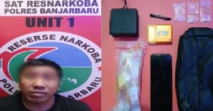 Tersangka MS dan barang bukti yang diamankan Satres Narkoba Polres Banjarbaru. (wartabanjar.com - Ist. Humas)