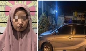 Perempuan menggadaikan mobil rental ditangkap Polres Tabalong, dan barang bukti mobil. (wartabanjar.com - Ist. Humas Polres Tabalong)