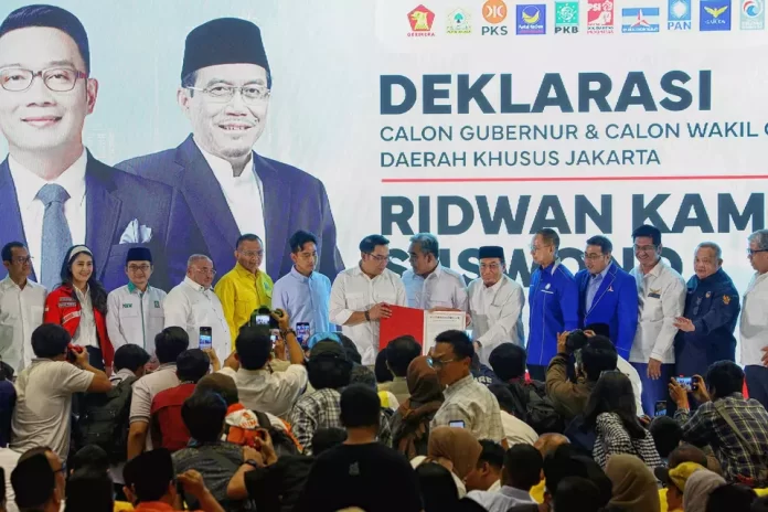 Deklarasi Ridwan Kamil dan Suswono sebagai bakal Cagub-Cawagub DKI Jakarta oleh 12 parpol. (Beritasatu.com)