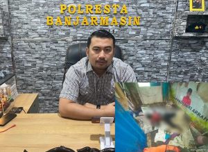 Kasat Reskrim Polresta Banjarmasin, AKP Eru Alsepa. (Inset) Jasad yang ditemukan di pondok Sungai Gampai. (wartabanjar.com - Iqnatius Aprianus/Istimewa))