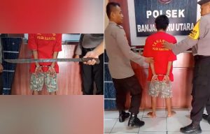 Tersangka mengamuk gunakan parang di Sungai Besar diamankan Tim Opsnal Polsek Banjarbaru Utara. (wartabanjar.com - Ist. Polsek Banjarbaru Utara)