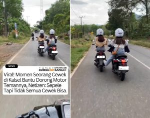 Cewek di Kalsel stut motor rekan yang mogok. (wartabanjar.com - Ist. @tanahbumbuinfo)