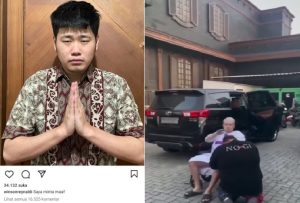 Youtuber Winson Reynaldi memparodikan Paus menggunakan kursi roda berakhir minta maaf. (wartabanjar.com - Ist. @medsos_rame)