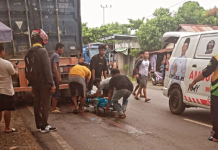 Kecelakaan Lalu Lintas di Sungai Lumbah Batola, Kaki Pemotor Dilintas Truk Kontainer