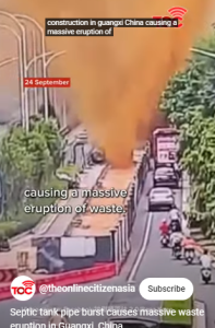 Pipa septic tank meledak membuat tinja berhamburan di Kota Nanning, China. (YouTube)