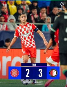 Hasli Liga Champions antara Girona FC vs Feyenoord. (IG Girona FC)