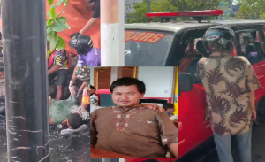 Proses evakuasi dari sungai (kiri). Unit Palmars membawa jasad ke RSUD Ulin Banjarmasin. Inset foto korban. (Kolase wartabanjar.com - Ist. Rekanan)