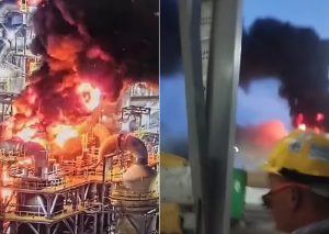 Smelter asal sulfat PT Freeport di Gresik terbakar hingga menimbulkan kepanikan para pekerja. (wartabanjar.com - Instagram)