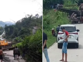 Trailer Alat Berat Kecelakaan Tunggal, Akses Kalsel-Kaltim di Ruas Gunung Halat Macet