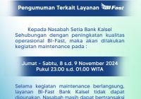 Bank Kalsel Umumkan Gangguan Layanan BI-Fast Selama 2 Hari