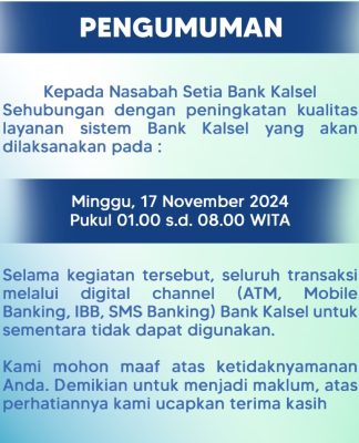 Jadwal Gangguan Layanan SMS dan Mobile Banking Bank Kalsel