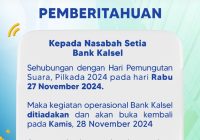Esok Kegiatan Operasional Bank Kalsel Ditiadakan