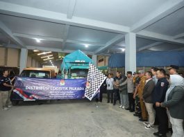Polisi Pengawal Distribusi Logistik Pilkada Kota Banjarmasin Dilengkapi Body Protector