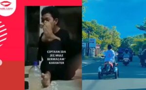 Agus Buntung mengemudikan motor khusus dan diduga menenggak minuman keras. (wartabanjar.com - @lambe_turah)