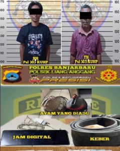 Tersangka dn barang bukti jud sabung ayam diamankan Macan Barbar. (wartabanjar.com - Ist. Macan Barbar)