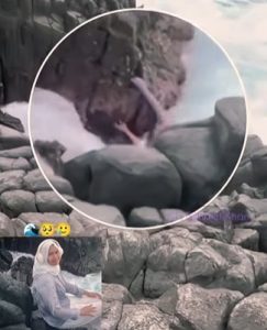 Remaja putri terseret ombak saat selfie dan berjuang melawan ganasnya ombak namun akhirnya tewas. (wartabanjar.com - Ist. IG @sahkrief)