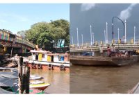 Kapal Tongkang Sangkut di Bawah Jembatan Pasar Lama dan Jembatan Merdeka Banjarmasin