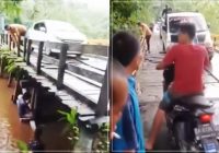 Jalan HSU-Tabalong Ditutup, Pengendara Terpaksa Lewat Jalur Alternatif dengan Jembatan Rusak di Desa Sei Durian!