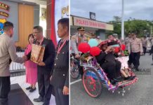 Kapolres Tanah Bumbu Rela Kayuh Becak Melepas Dua Personel Purna Bhakti