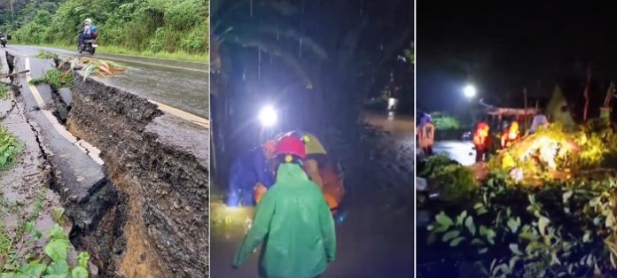 Tanah longsor, evakuasi korban banjir, dan pohon tumbang di Kotabaru, Selasa. (wartabanjar.com - Ist, BPBD Kotabaru)