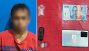Tersanga MS (30) dan barang bukti yang diamankan Satres Narkoba Polresta Palangka Raya. (wartabanjar.com - Ist. Humas)
