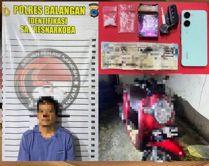 Tersangka RU dan barang bukti yang diamankan Polres Balangan. (wartabanjar.com - Ist. Humas)