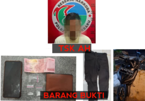 Tersangka dan barang bukti yang diamankan Satresnarkoba Polres Banjarbaru. (wartabanjar.com - Ist. Humas)