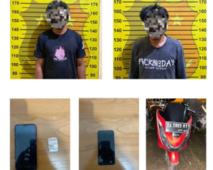 Dua tersangka berikut barang bukti yang diamankan Polsek Tapin Selatan. (wartabanjar.com - Ist. Humas)