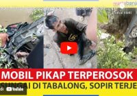 VIDEO Mobil Pikap Terperosok ke Sungai Desa Paliat Tabalong, Warga Tolong Sopir yang Terjepit