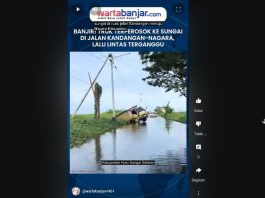 VIDEO - Truk Terperosok ke Sungai di Jalan Kandangan-Nagara Akibat Banjir, Lalu Lintas Terganggu