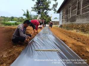Bhabinkamtibmas Desa Jaro bersama warga memanfaatkan lahan kosong untuk ditanami. (wartabanjar.com - Ist. Humas)
