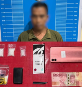 Tersangka Ir dan barang bukti yang diamankan Satresnarkoba Polresta Palangka Raya. (wartabanjar.com - Ist. Humas)