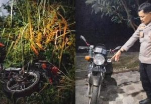 Motor Suzuki Thunder yang ditemukan di sema-semak kawasan Kelurahan Kemuning, Kota Banjarbaru. (wartabanjar.com - Ist. Polsek Banjarbaru Utara)