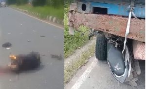Kecelakaan lalu lintas di Jalan Gubernur Soebardjo, Lingkar Selatan, Selasa siang. (Kolase wartabanjar.com - Ist. Kiriman warga)