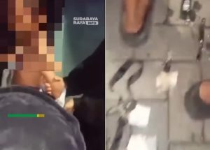 Bocah pelaku pencurian motor dan sejumlah barang bukti yang diamankan warga. (wartabanjar.com - Ist. via @suroboyo.media)