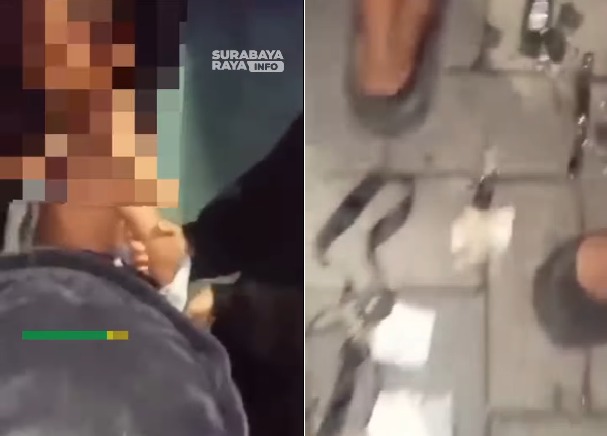 Bocah pelaku pencurian motor dan sejumlah barang bukti yang diamankan warga. (wartabanjar.com - Ist. via @suroboyo.media)