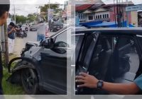 Kecelakaan Tunggal di Jalan Pramuka Banjarmasin, SUV Hancur Usai Tabrak Tiang