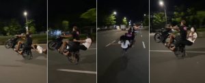 Sejoli freestyle dengan motor yang sangat membahayakan. (wartabanjar.com - Ist. @banjarmasinbanget)
