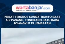 VIDEO - Nekat Terobos Sungai Barito saat Air Pasang, Tongkang Batu Bara Nyangkut di Jembatan KH Hasan Basri!