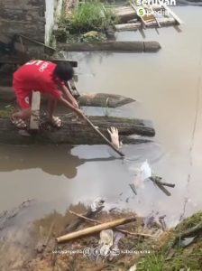 Bocah di Desa Sandul, Seruyan, Kalteng, menemukan benda mirip potongan telapak tangan. (wartabanjar.com - Ist. @seruyanpedia)