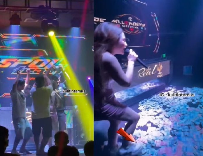 Nathalie Holscher nge-DJ di Sidrap, Sulawesi Selatan, banjir sawer di atas panggung. (wartabanjar.com - Ist. @kulitintamks)