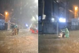 Banjarbaru banjir akibat diguyur hujan deras, Senin malam. (wartabanjar.com - Ist. @habarkalimantan)
