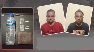 Dua tersangka dan barang bukti yang diamankan Satresnarkoba Polres HSU. (wartabanjar.com - Ist. Humas)