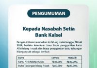 Perubahan Biaya Penggantian Kartu ATM dan Buku Tabungan Hilang atau Rusak Bank Kalsel