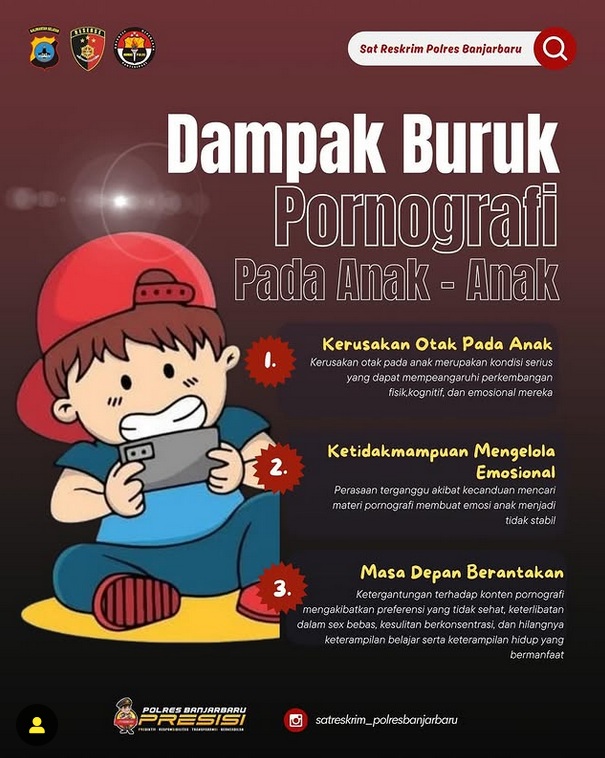 Polres Banjarbaru Imbau Para Orangtua Hindarkan Anak dari Konten Pornografi, ini Bahayanya